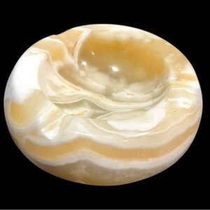 Vintage 1960s Onyx Marble Round Ashtray - Hand Carved Mid-Century Modern